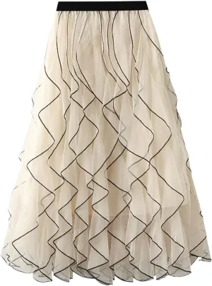 2023 Women's Long Maillard Fall Skirt Elegant High Waist Cocktail Party Wedding Flared A Line Midi Skirts Fashion