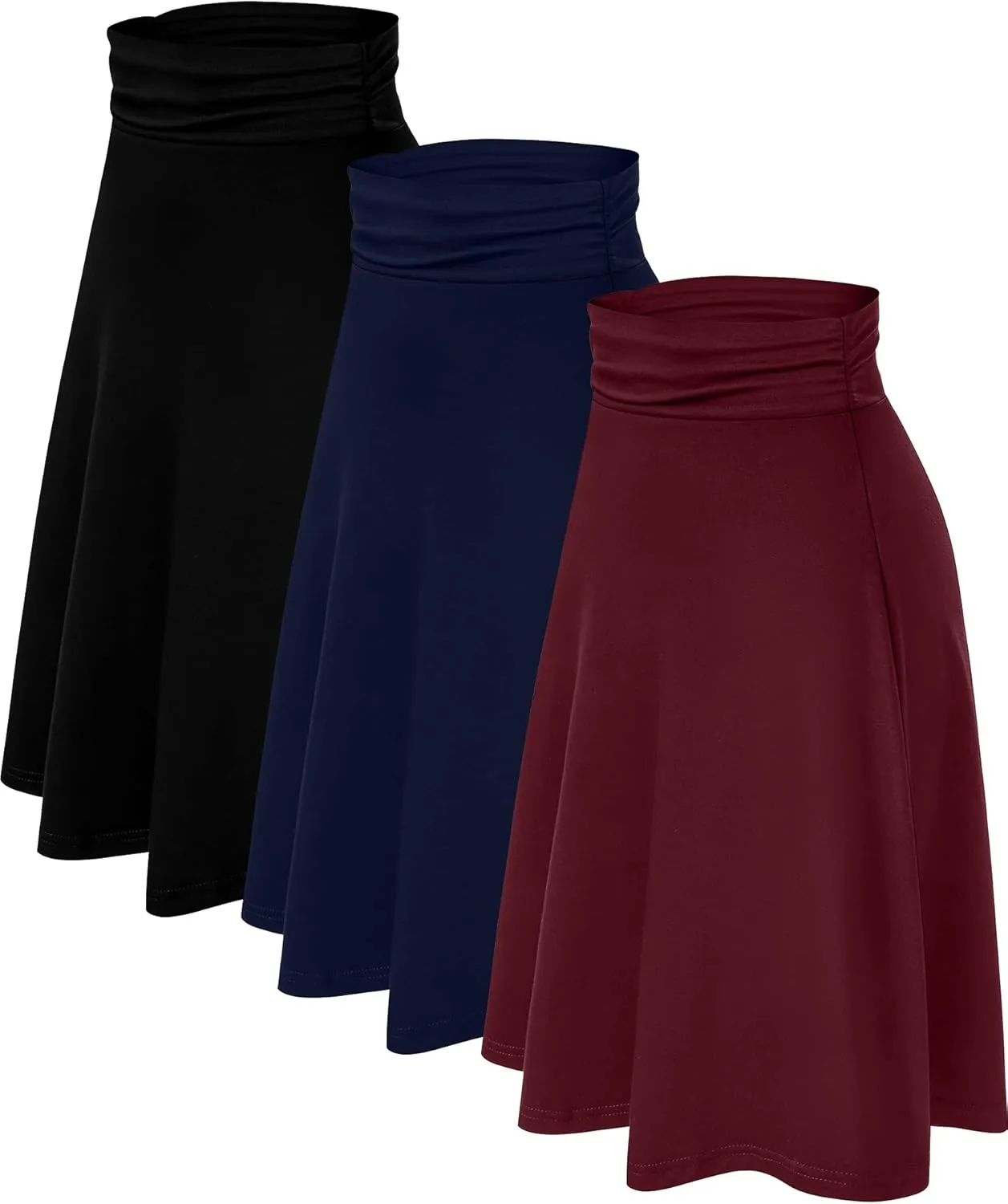 3 Pack Womens Midi Skirts Flowy Lightweight Knee Length Casual Elastic Waist Modest Flared Skirts Trendy Summer