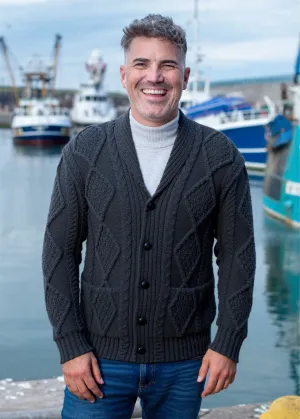 Aran Men's Shawl Button Cardigan | Charcoal