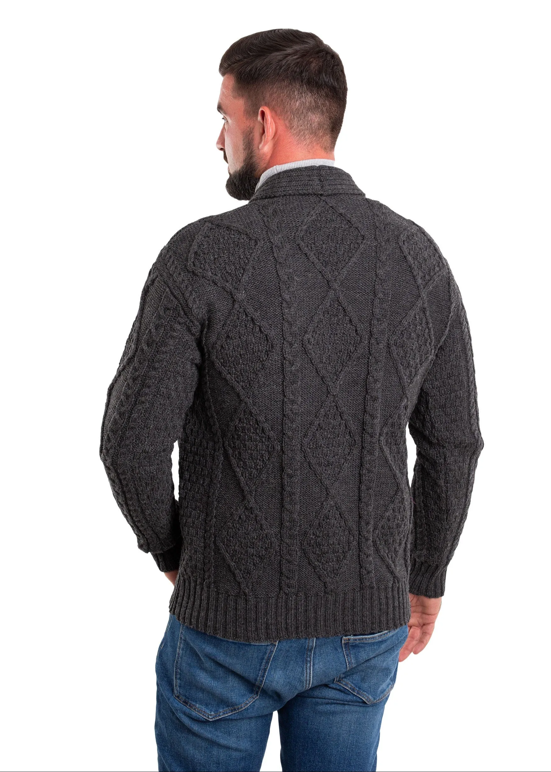 Aran Men's Shawl Button Cardigan | Charcoal