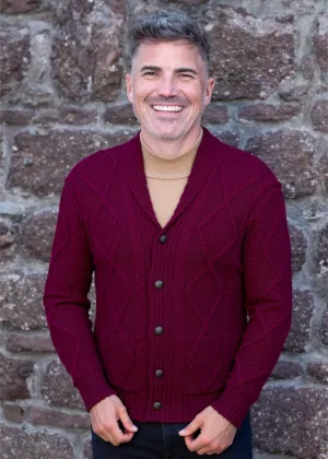 Aran Men's Shawl Button Cardigan | Wine