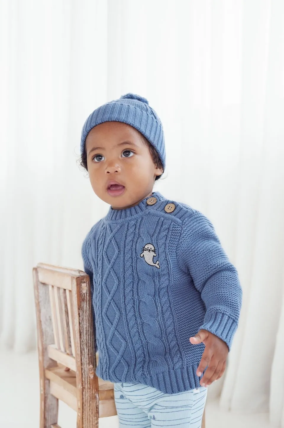 Aster & Oak - Bluestone Cable Knit Jumper