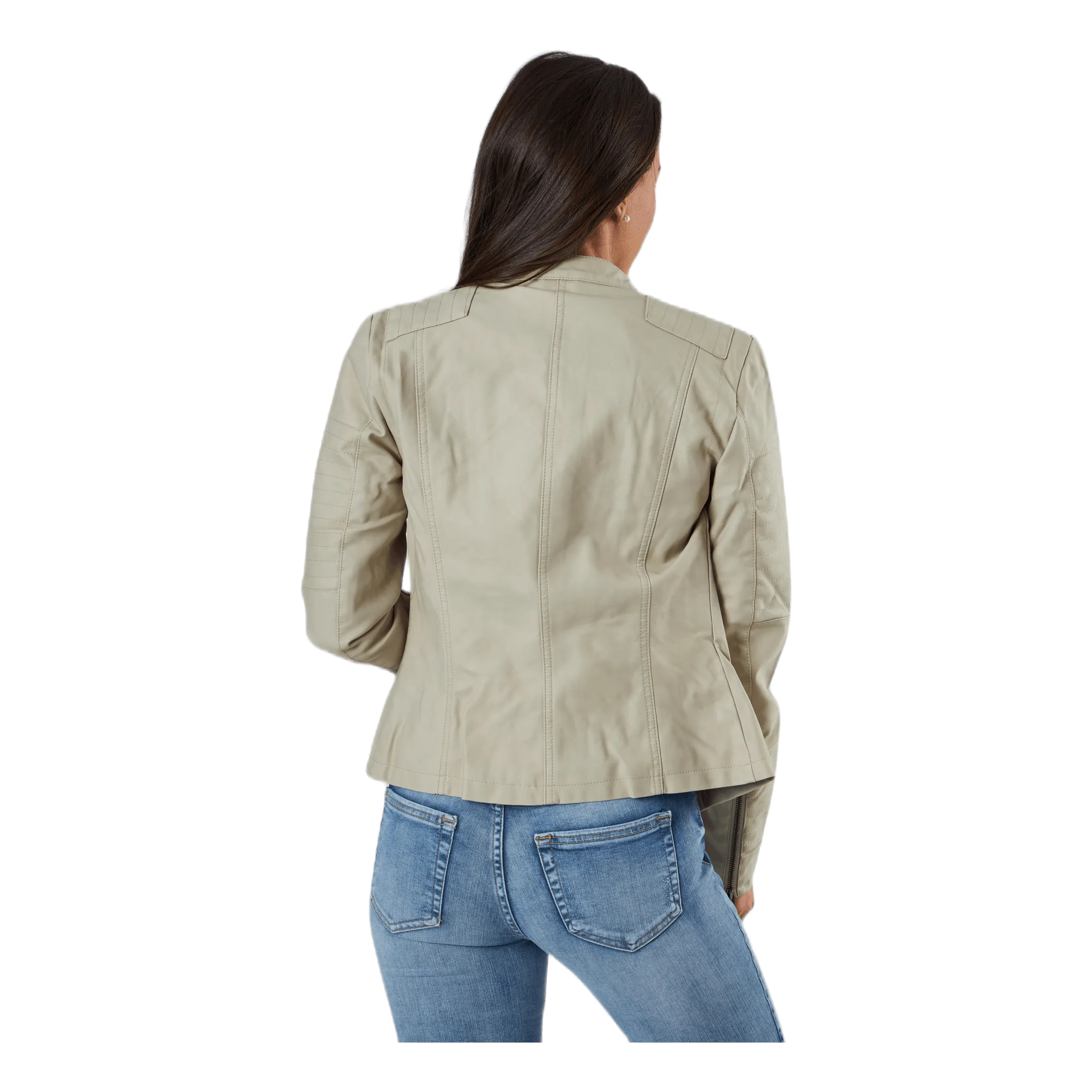Ava Faux Leather Biker Otw Beige