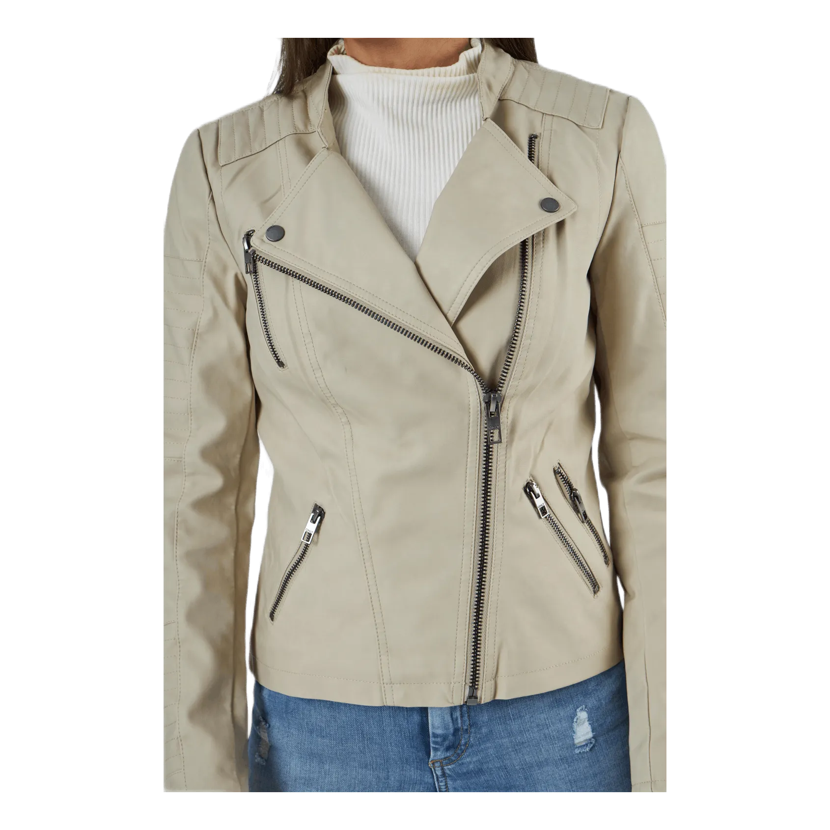Ava Faux Leather Biker Otw Beige