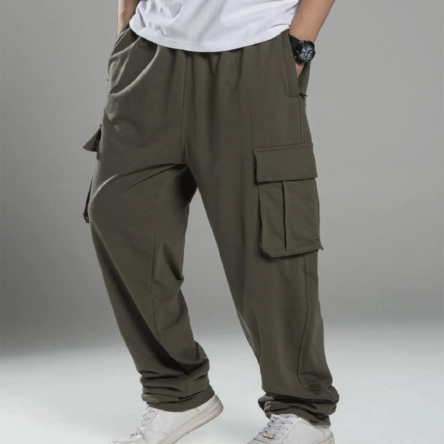 Baggy Cargo Sweatpants for Men Relaxed Fit Athletic Pants Gym Tapered Trousers Fall Casual Pants with Multi Pockets