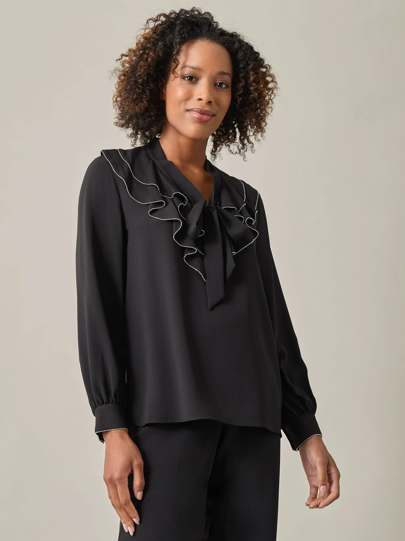 Beaded Ruffle Blouse, Classic Drape