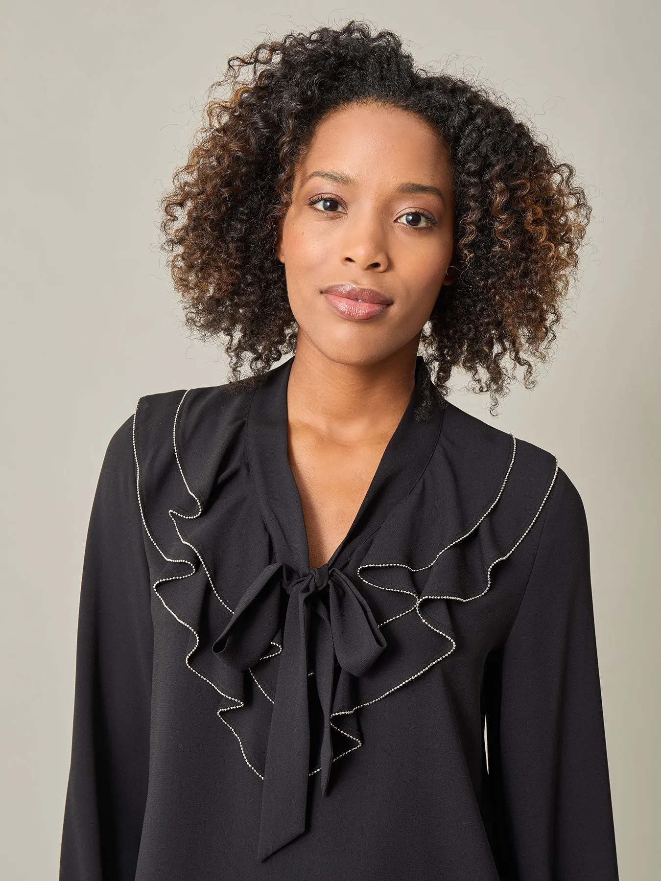 Beaded Ruffle Blouse, Classic Drape