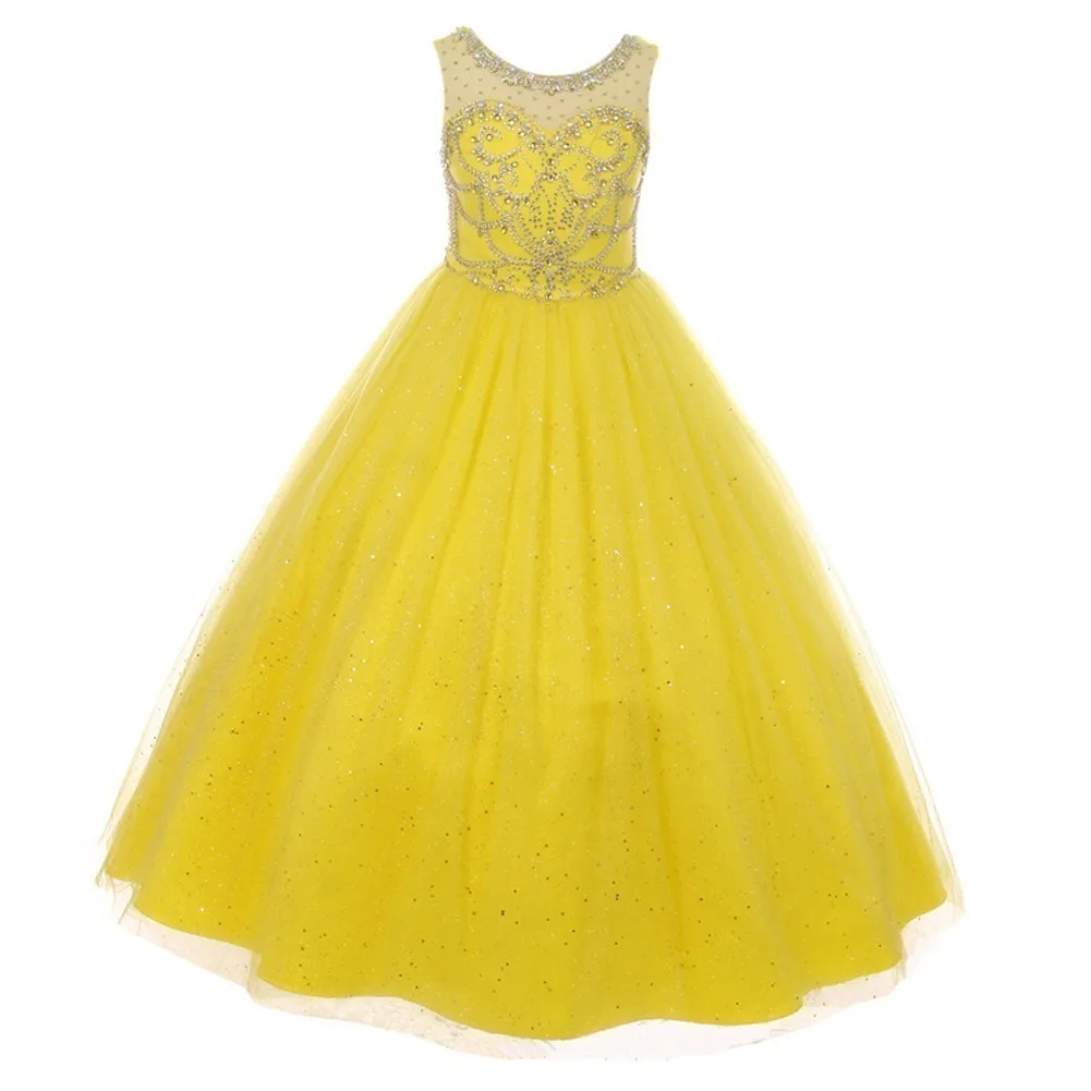 Big Girls Crystal Beading Glitter Tulle Floor Length Pageant Dress 8-10