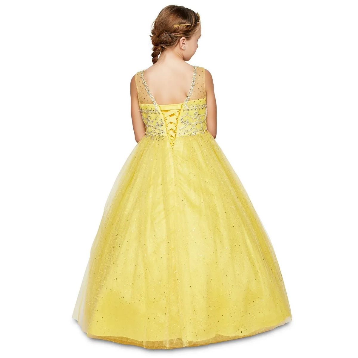 Big Girls Crystal Beading Glitter Tulle Floor Length Pageant Dress 8-10