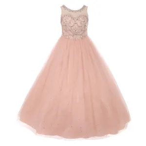 Big Girls Crystal Beading Glitter Tulle Floor Length Pageant Dress 8-10