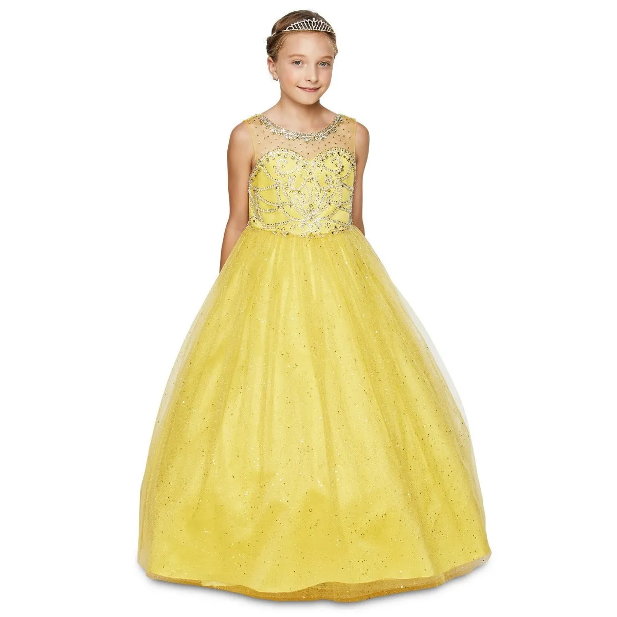 Big Girls Crystal Beading Glitter Tulle Floor Length Pageant Dress 8-10