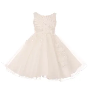 Big Girls Ivory Pearl Beaded Glitter Tulle Junior Bridesmaid Dress 8-12