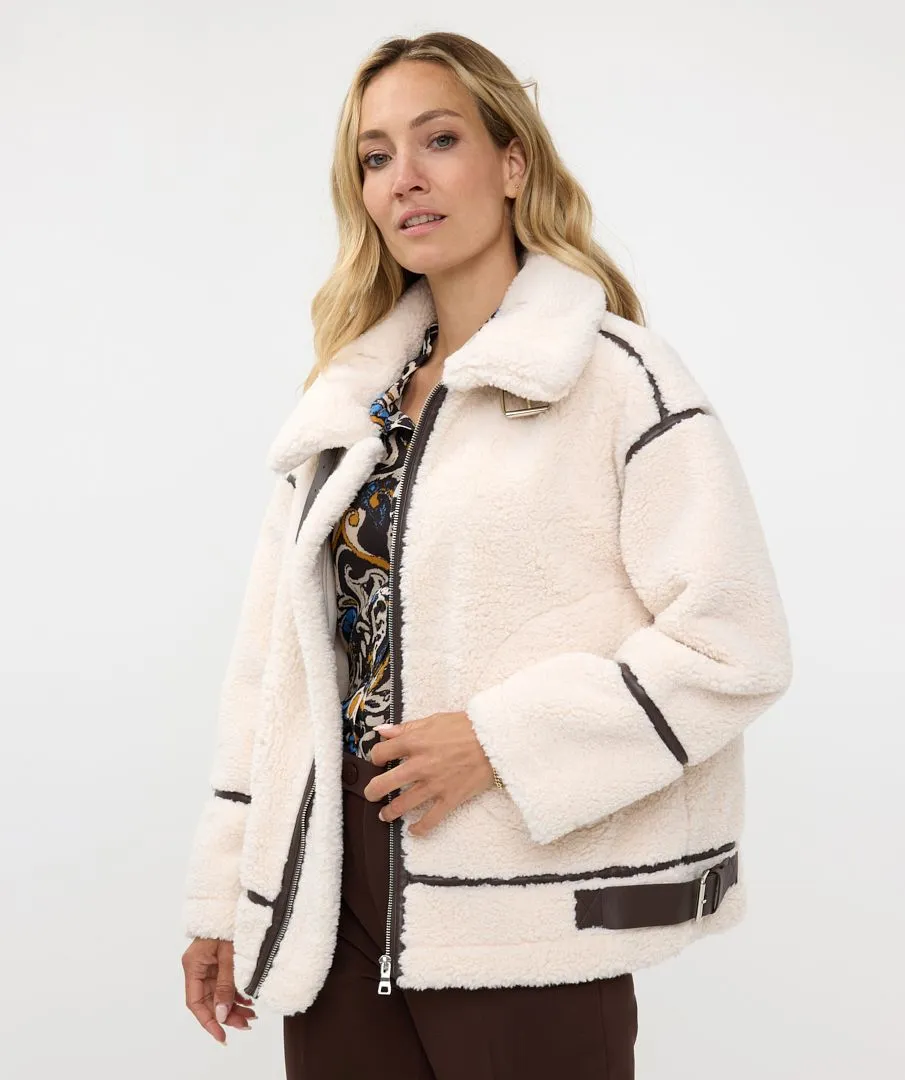 Boell Bonded Suede and Faux Fur Aviator Jacket - EsQualo F2437506
