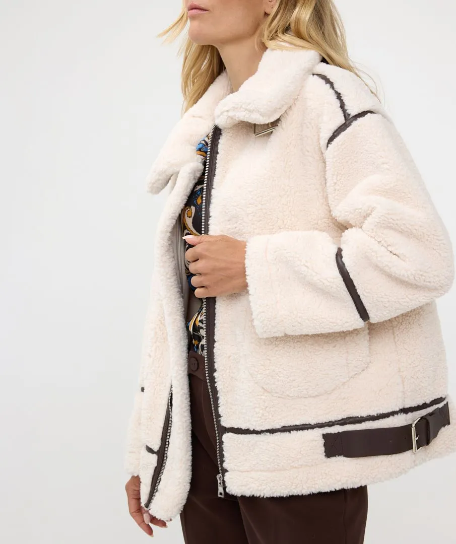 Boell Bonded Suede and Faux Fur Aviator Jacket - EsQualo F2437506