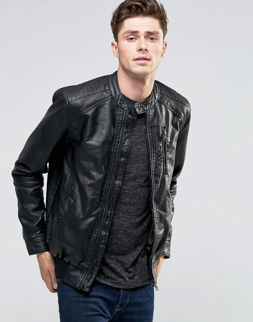 Brave Soul Classic Faux Leather Biker Jacket