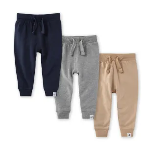 Burt's Bees Baby Knit Pants, Baby Sweatpants, 100% Organic Cotton Infant Bottoms, Midnight Joggers 3pk