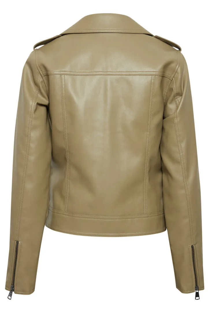 Byoung Byacomy Faux Leather Bikers Jacket Khaki