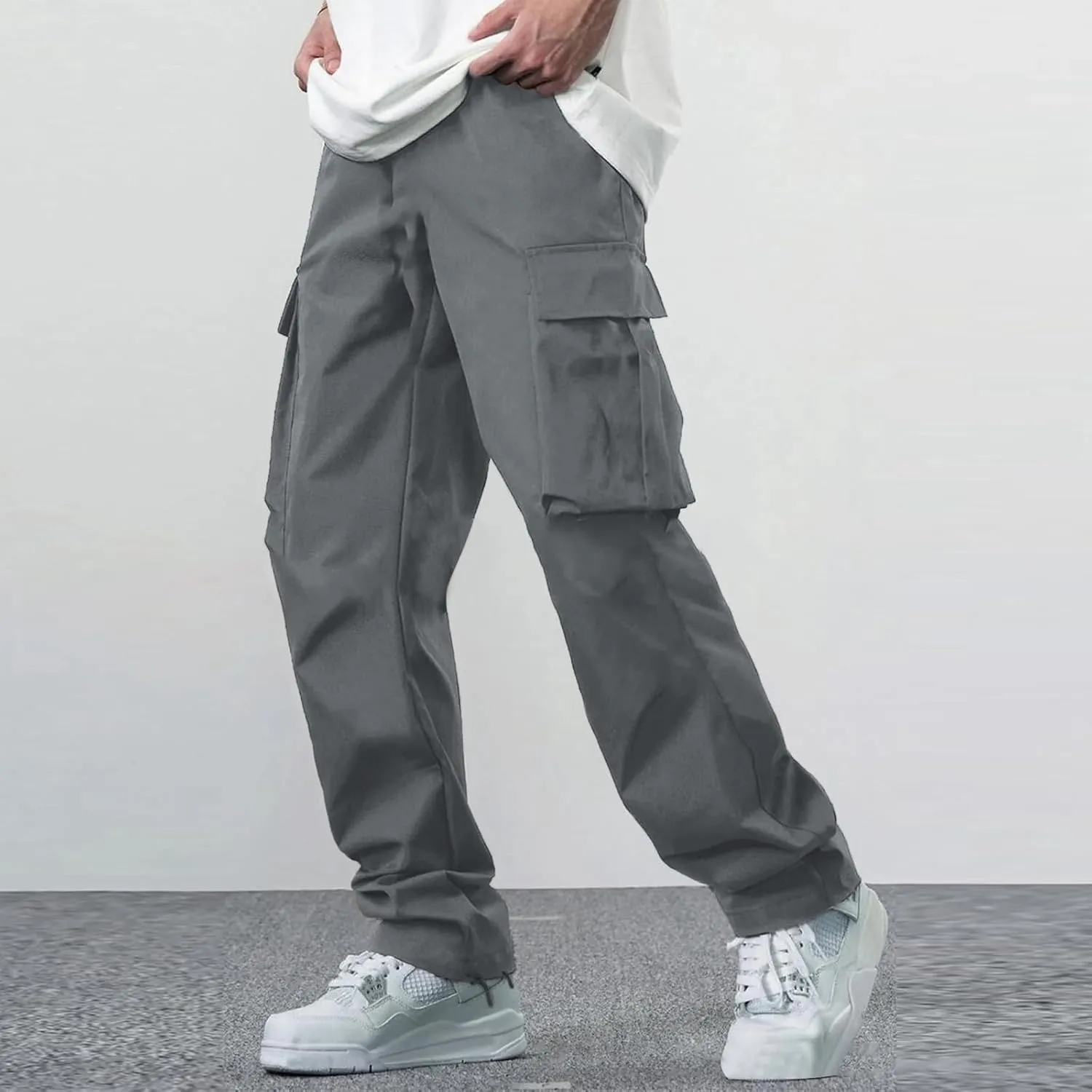 Cargo Sweatpants for Men Big and Tall Open Bottom Stretch Loose Fit Joggers Hiking Running Athletic Cargo Pants