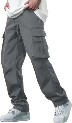 Cargo Sweatpants for Men Big and Tall Open Bottom Stretch Loose Fit Joggers Hiking Running Athletic Cargo Pants