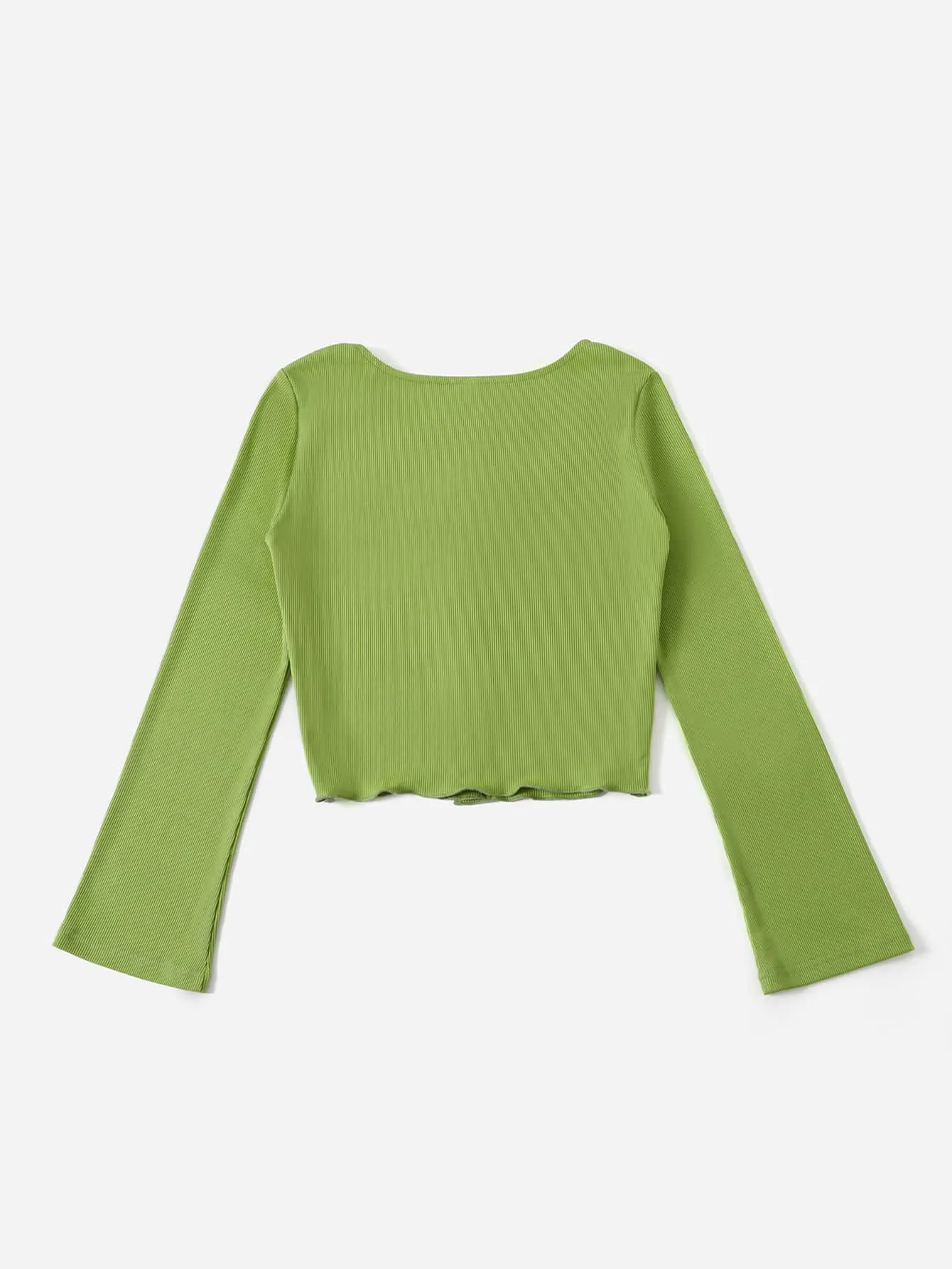 Casual Plain Button Front Long Sleeve V Neck Crop Women Top