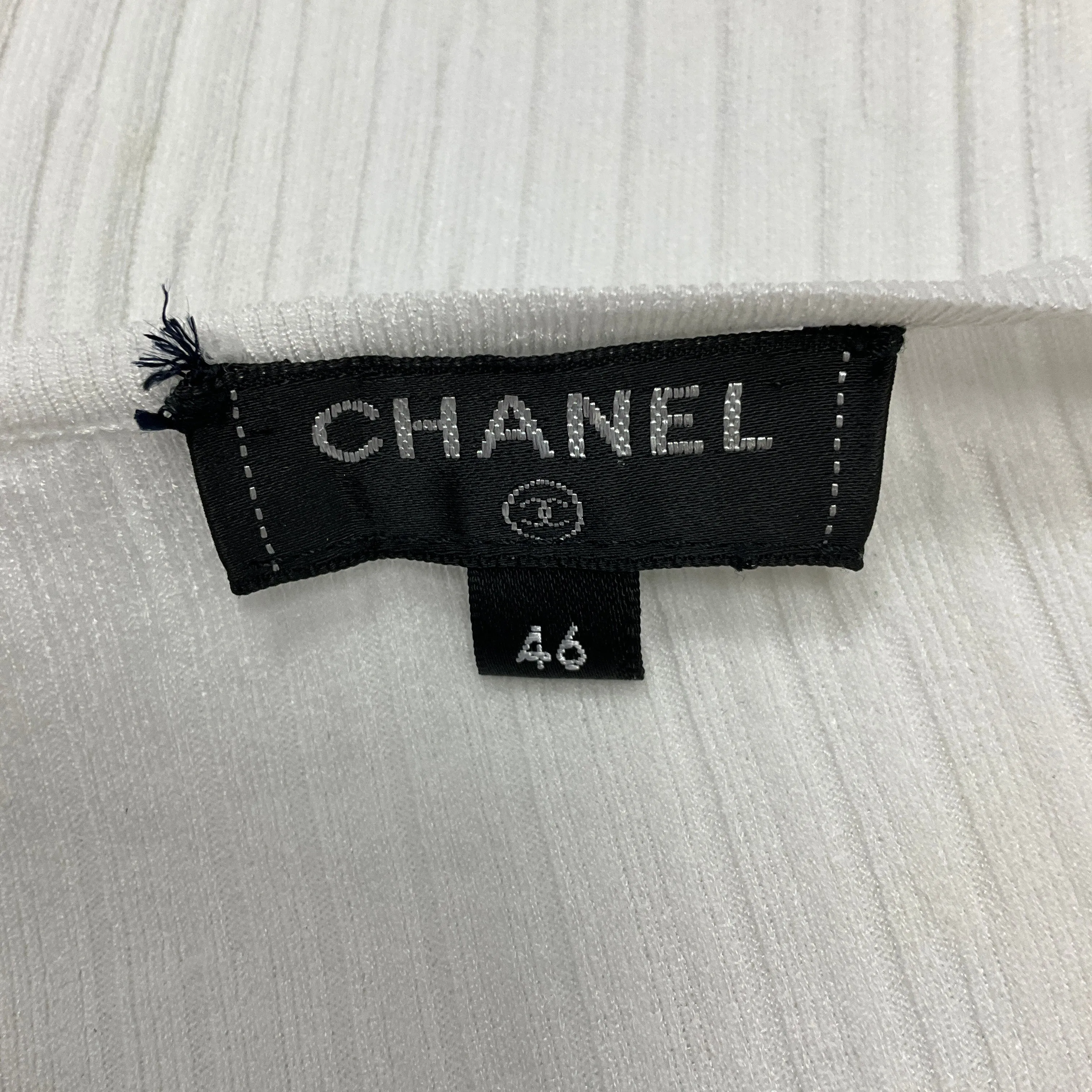 Chanel White 2018 Paris-Greece CC Logo Tie-Detail Ribbed Knit Top