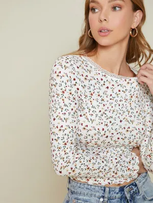 Ditsy Floral Scalloped Lace Lettuce-Edge Tee