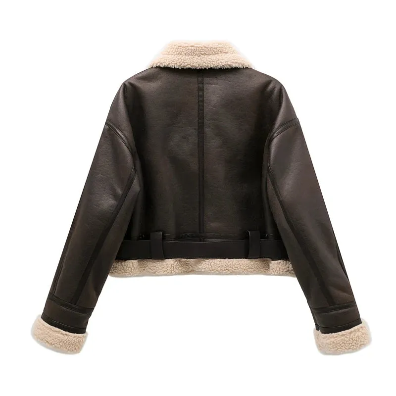 Faux Leather Aviator Jacket
