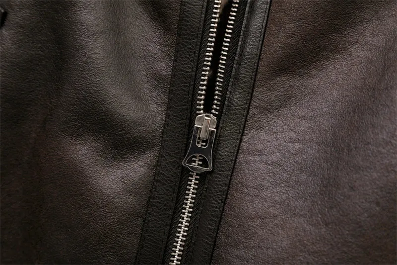 Faux Leather Aviator Jacket