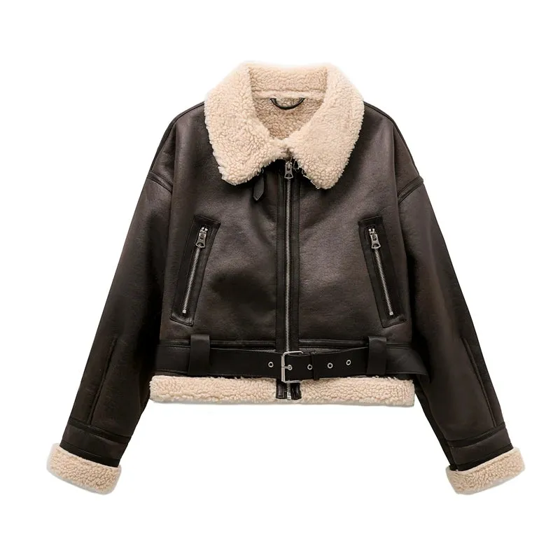Faux Leather Aviator Jacket