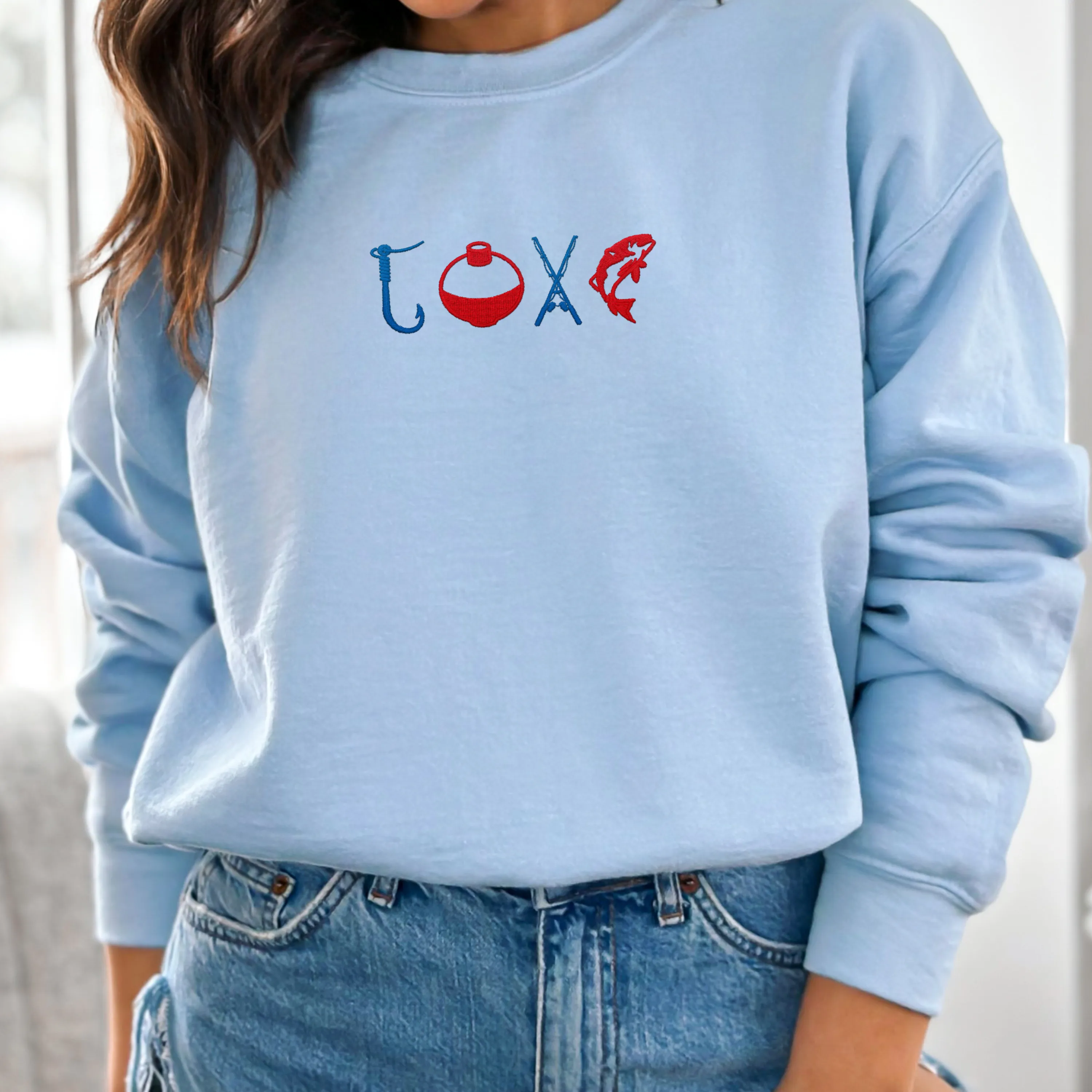 Fishermen Love Fishing Embroidered Crewneck