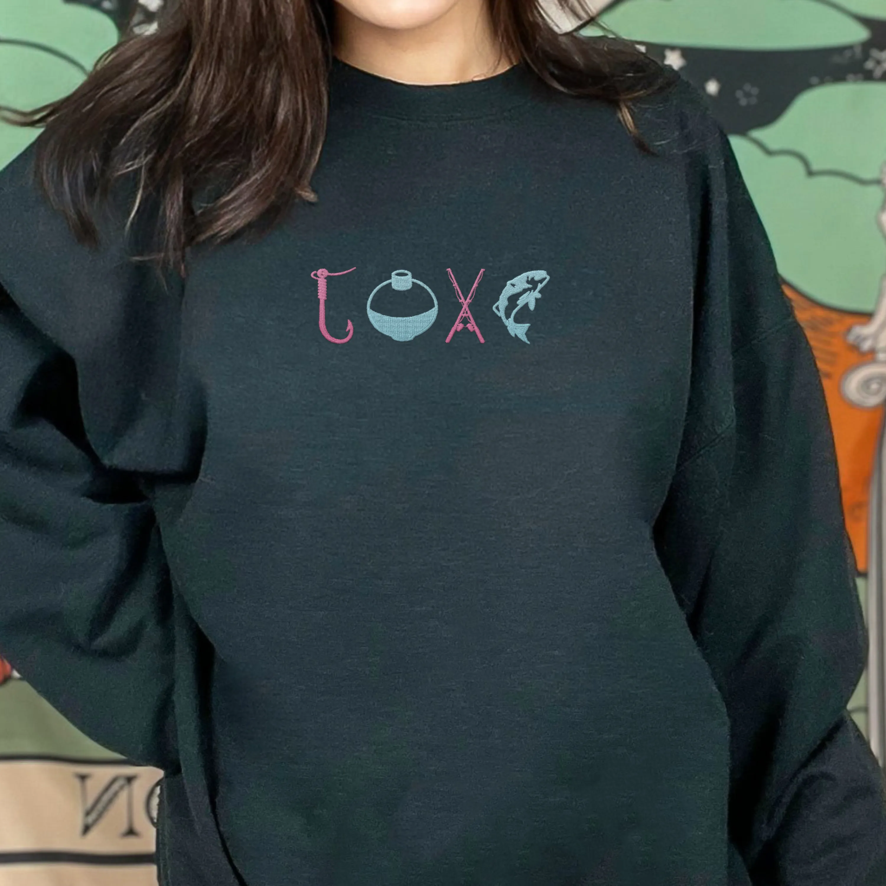 Fishermen Love Fishing Embroidered Crewneck