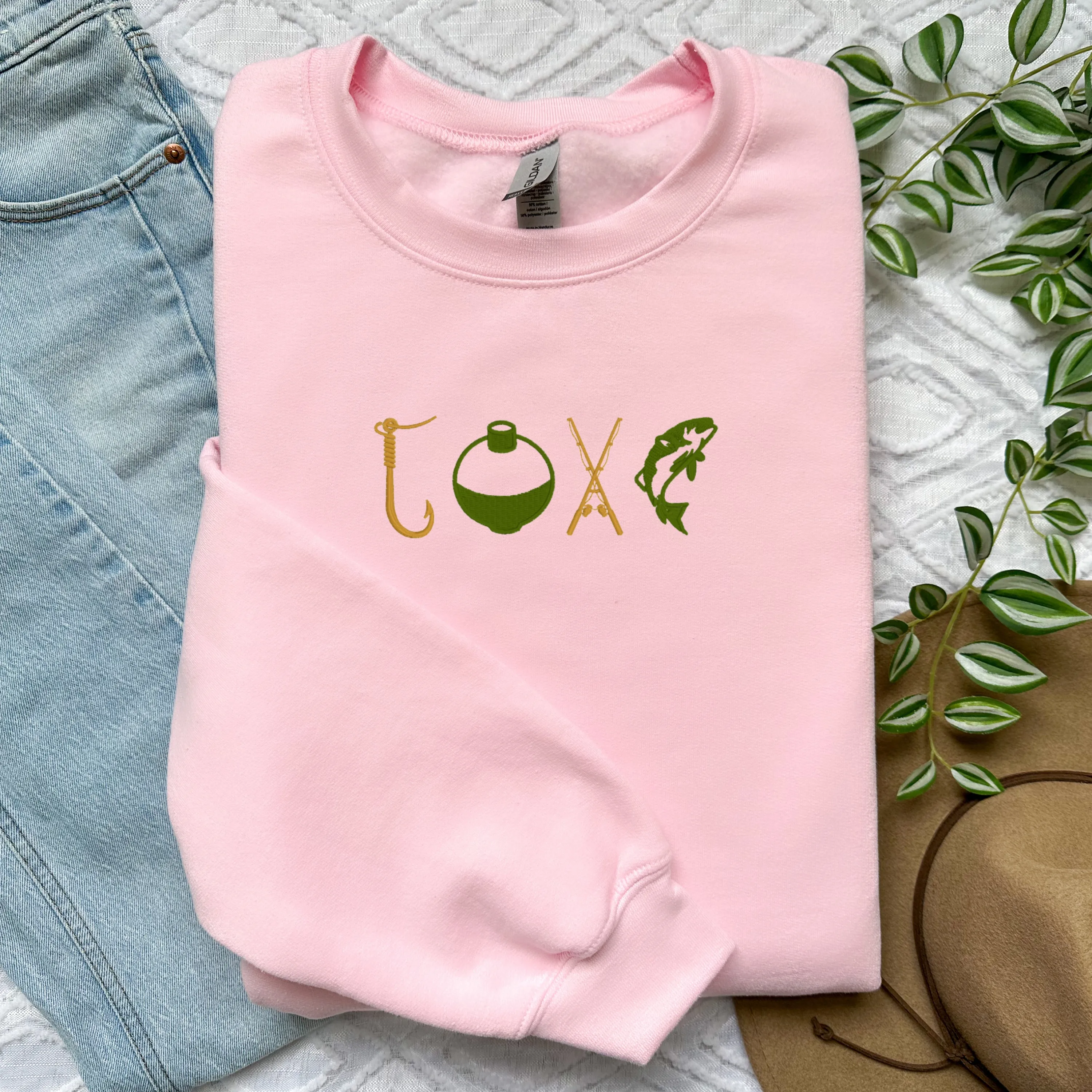 Fishermen Love Fishing Embroidered Crewneck