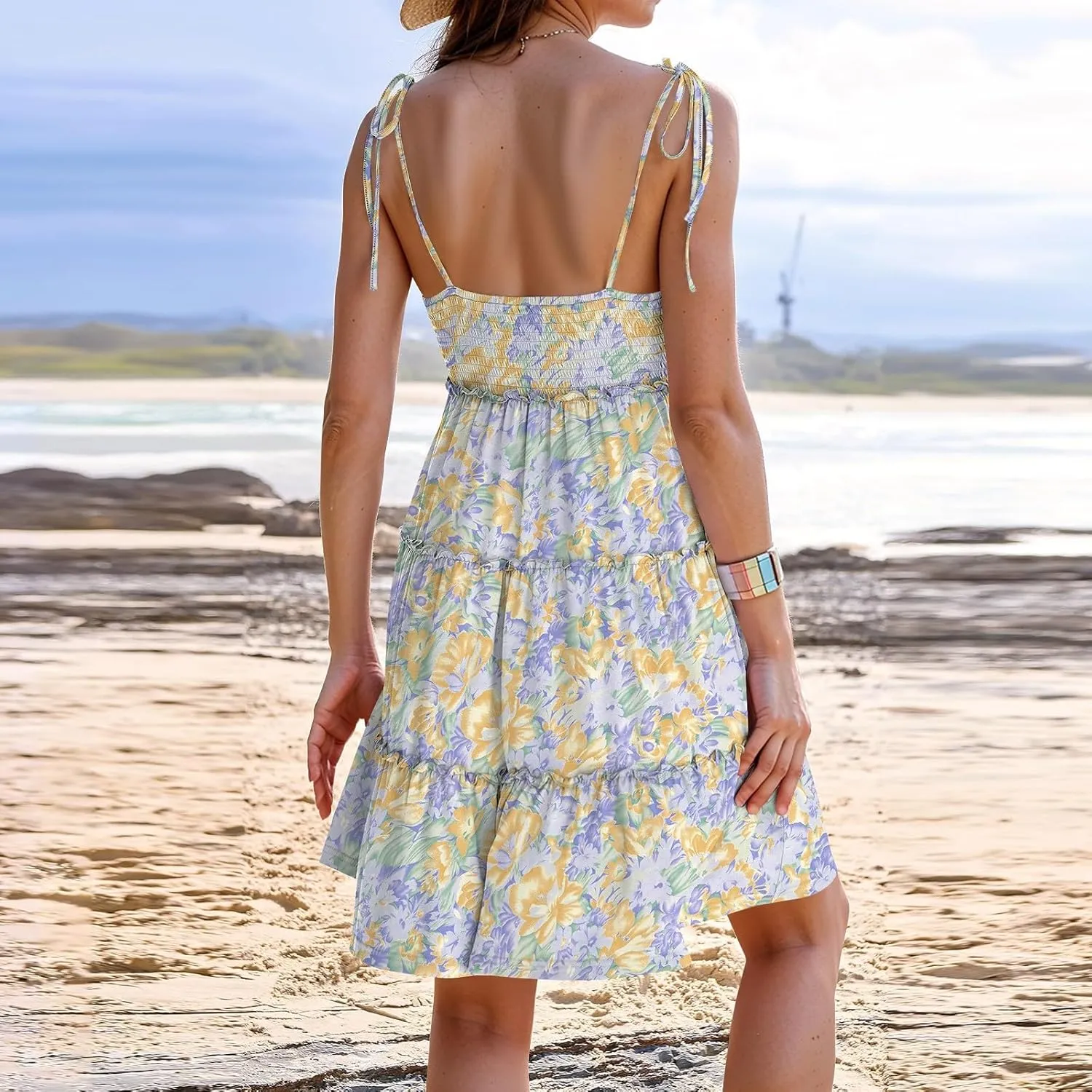 Floral Mini Dresses for Women Tiered Ruffle Spaghetti Strap Short Skater Dress 2025 Summer Flowy Boho Beach Sundress