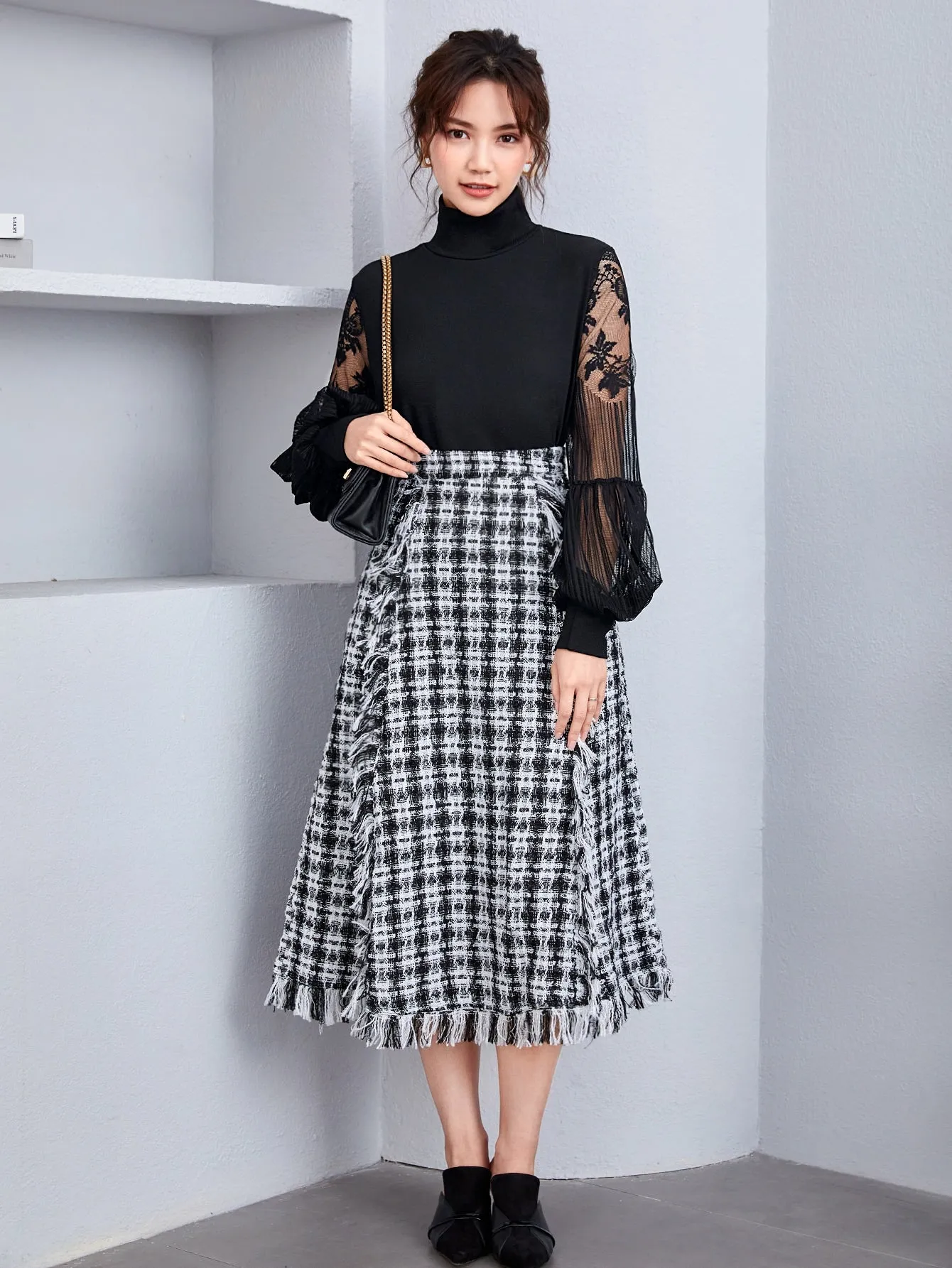 High Neck Lace Lantern Sleeve Top( Clearance Sale)