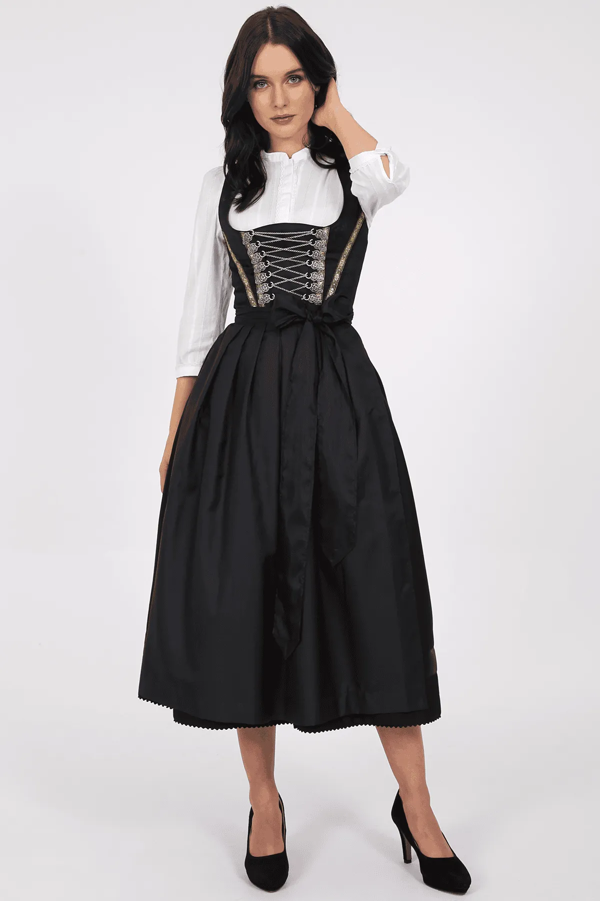 Hofen Schwaben Tracht  Beautiful 3  pc Traditional  Festive Krueger  Collection Dirndl with 85 cm/ 33.5" long skirt with 2 aprons
