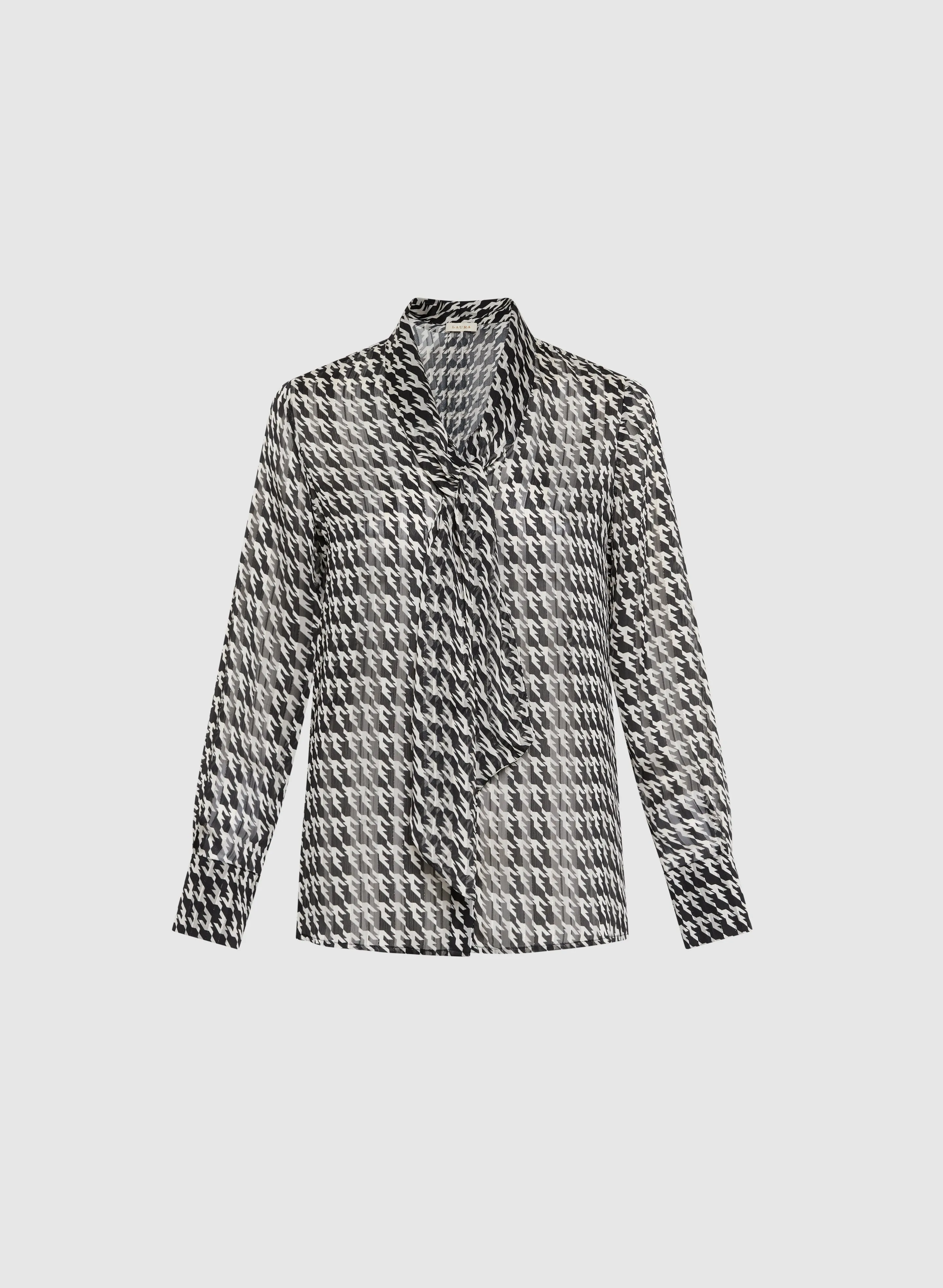 Houndstooth Print Chiffon Blouse