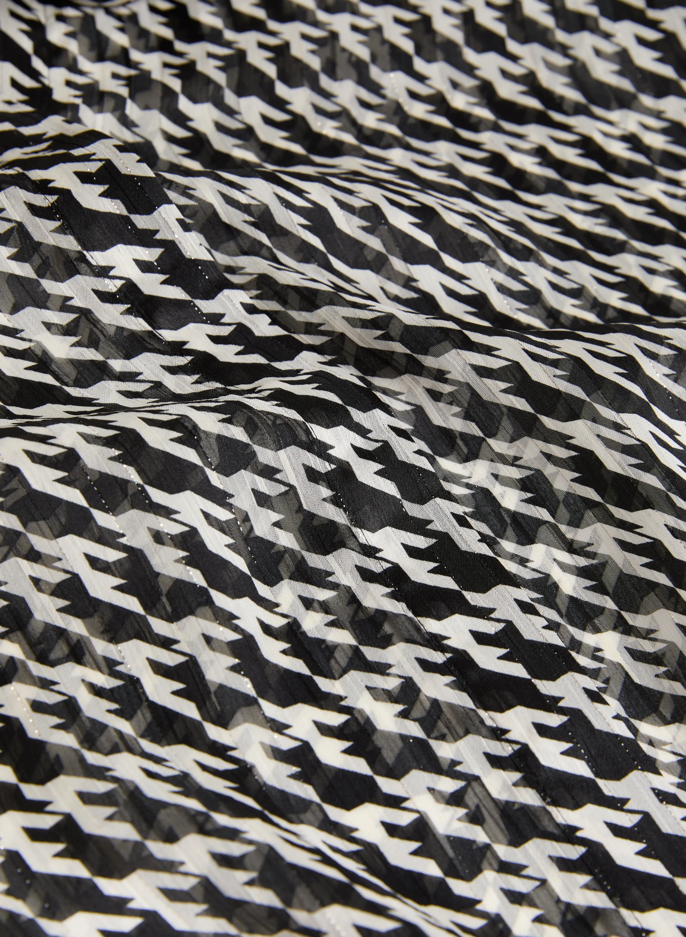 Houndstooth Print Chiffon Blouse