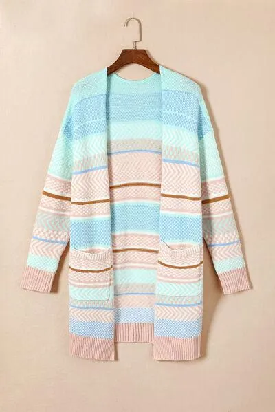 Inspiring Day Color Block Long Striped Cardigan