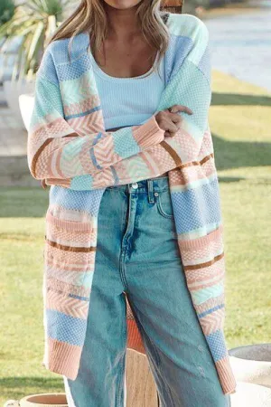 Inspiring Day Color Block Long Striped Cardigan