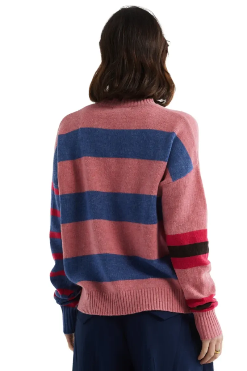 Ld & Co - Lambswool Stripe Crew Pink