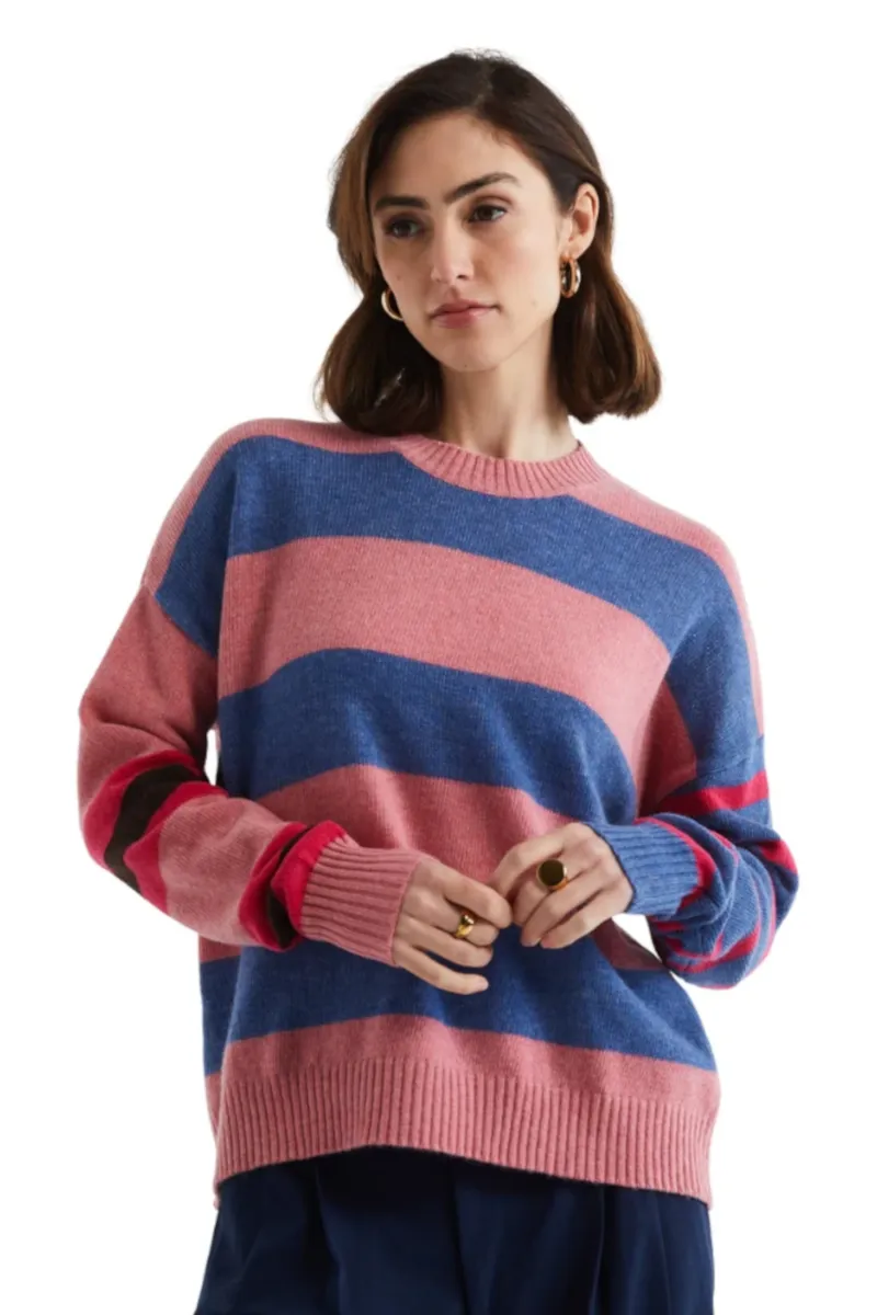 Ld & Co - Lambswool Stripe Crew Pink