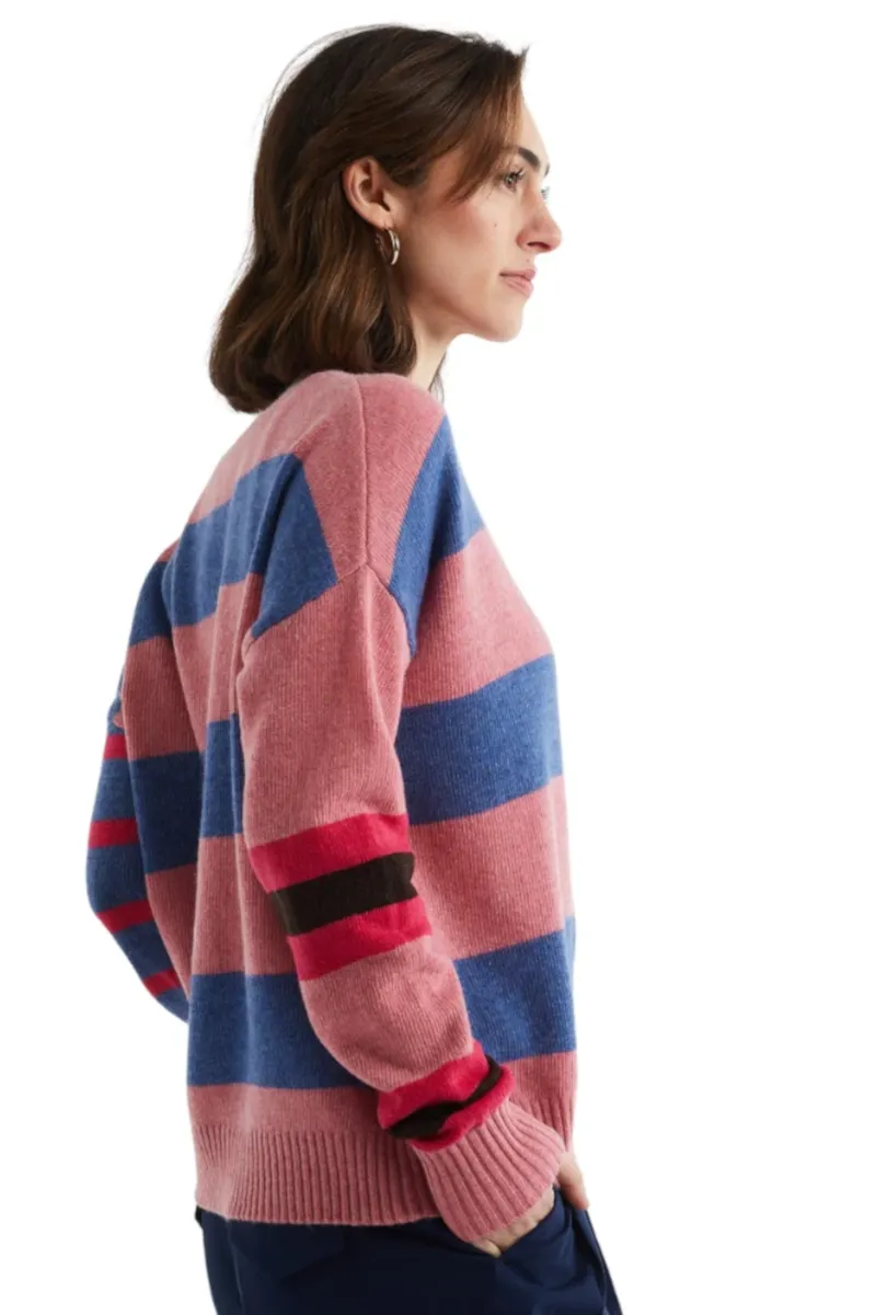 Ld & Co - Lambswool Stripe Crew Pink