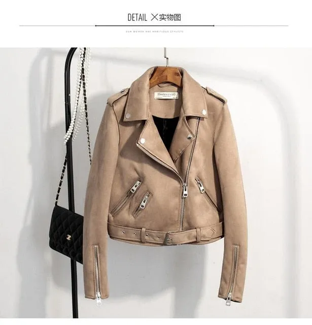 Leather Jackets New Autumn Faux Suede Womens Motorcycle