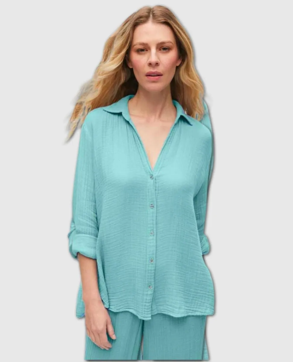 Leo Button Down Aquamarine