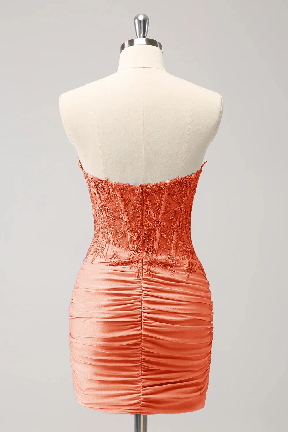 Lilac Strapless Ruched Corset Homecoming Dress with Appliques