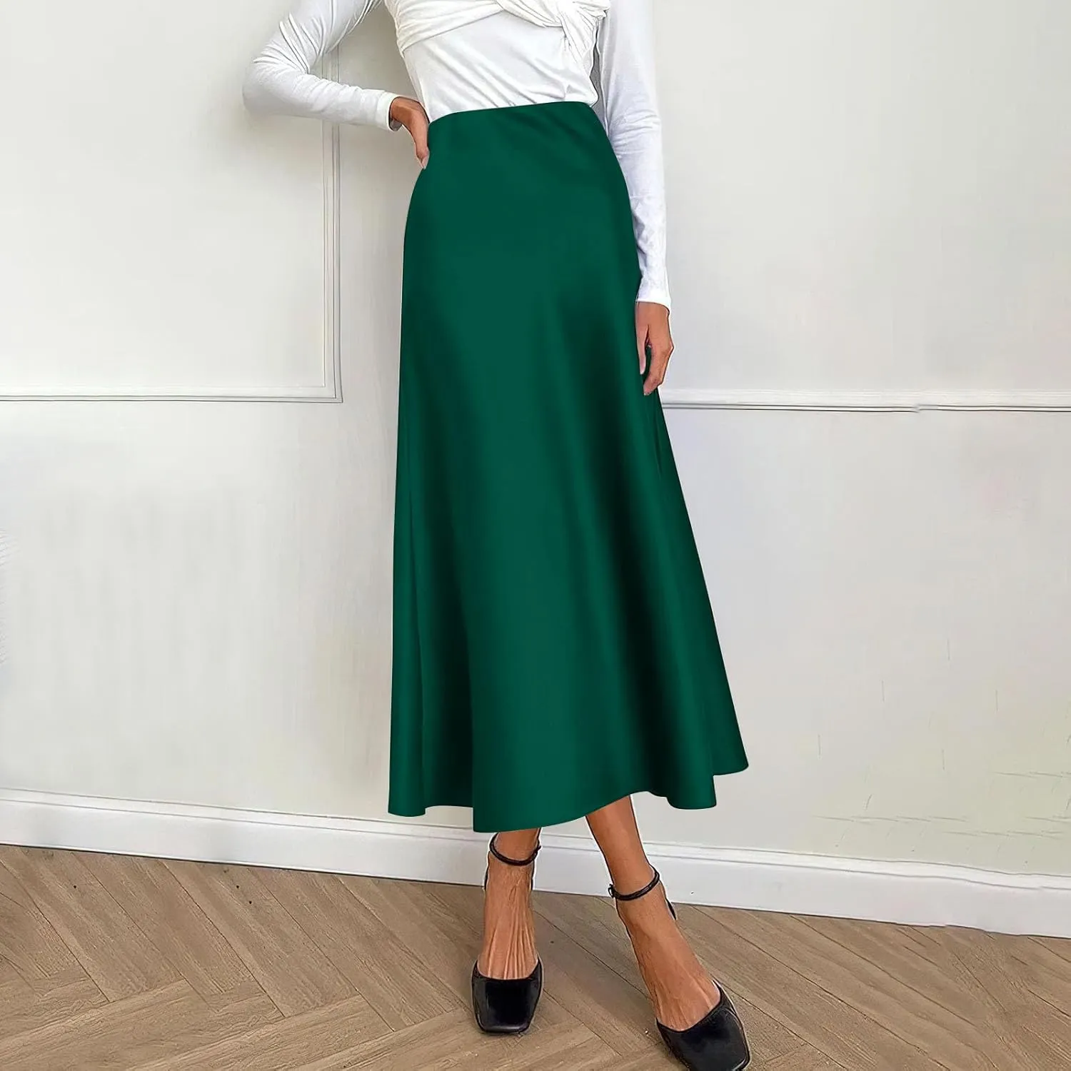 Long Skirts for Women Satin High Waisted Flared Skirt 2025 A Line Cocktail Party Skirt Business Casual Clothes