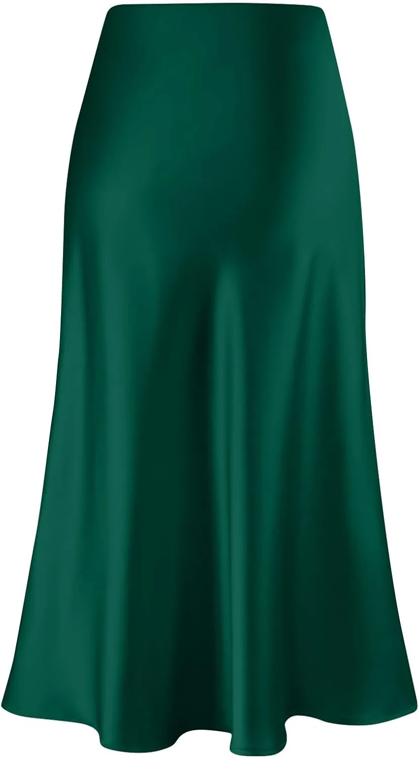 Long Skirts for Women Satin High Waisted Flared Skirt 2025 A Line Cocktail Party Skirt Business Casual Clothes