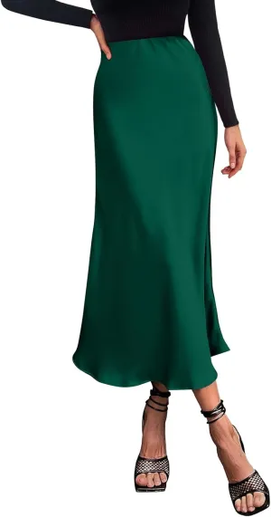 Long Skirts for Women Satin High Waisted Flared Skirt 2025 A Line Cocktail Party Skirt Business Casual Clothes