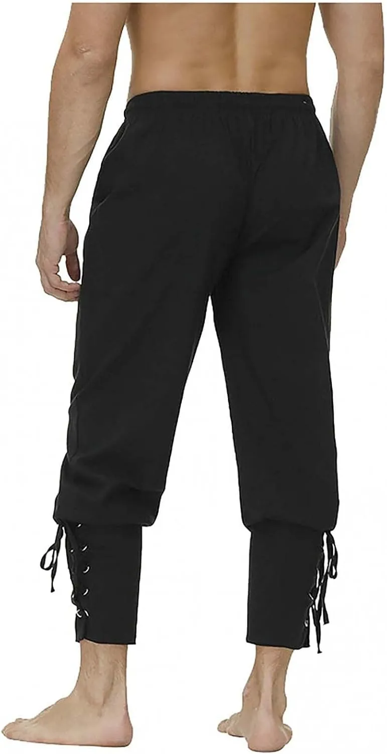 Mens Drawstring Waist Linen Banded Pants Gothic Pants MedievalPirate Trousers 2025