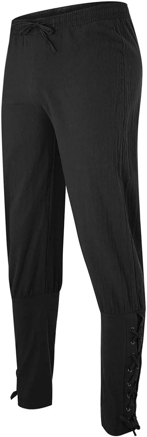 Mens Drawstring Waist Linen Banded Pants Gothic Pants MedievalPirate Trousers 2025